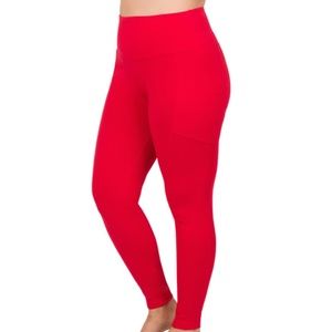 PLUS BETTER COTTON WIDE WAISTBAND POCKET LEGGINGS ruby